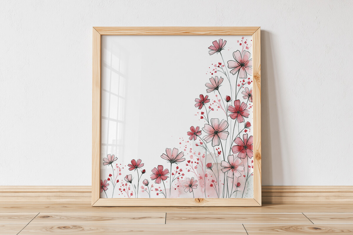 Line-Art Pink Flowers Simple Border