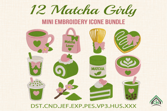 Matcha Girly Mini Embroidery Icons File