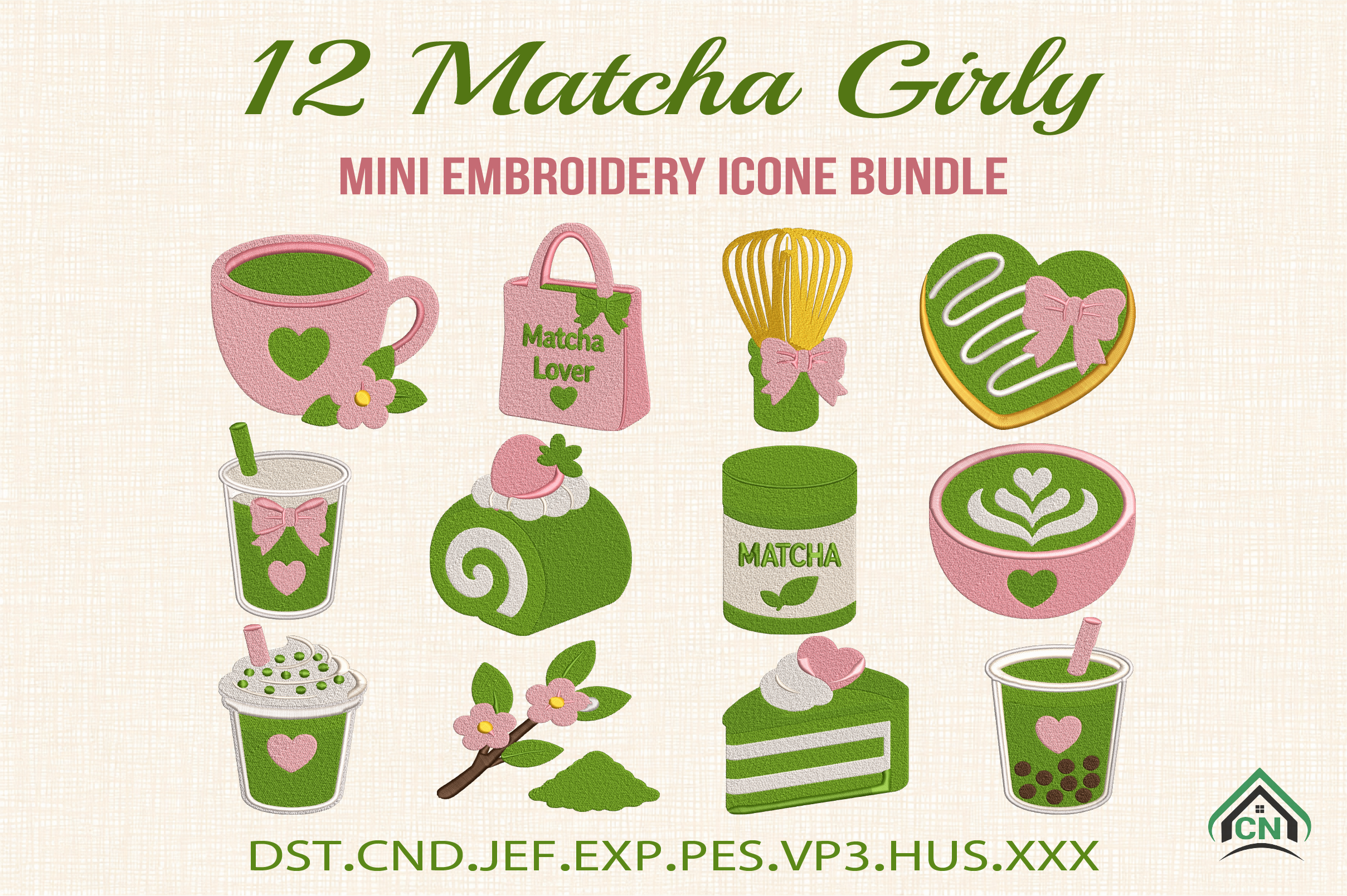 Matcha Girly Mini Embroidery Icons File