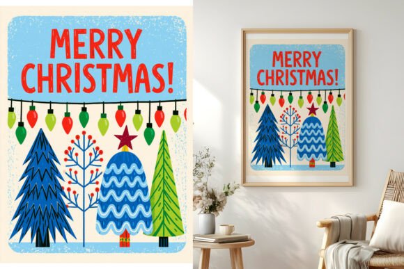 Merry Christmas Trees and Lights Poster