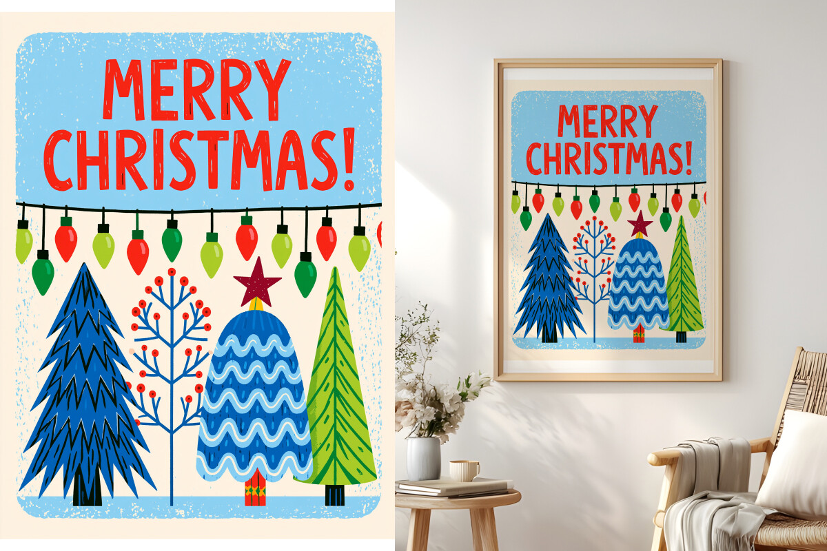 Merry Christmas Trees and Lights Poster