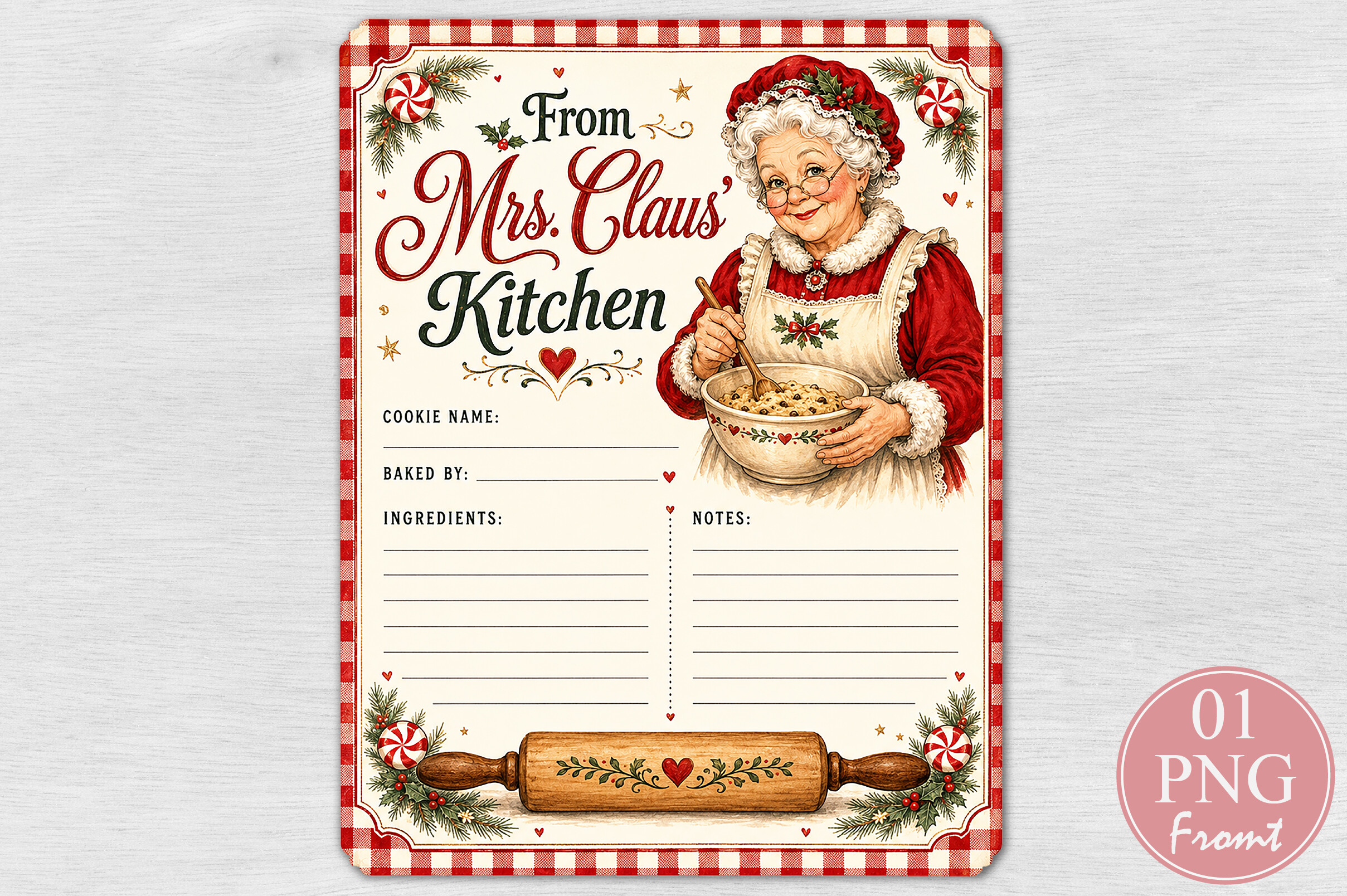 Mrs. Claus Kitchen Recipe Card PNG