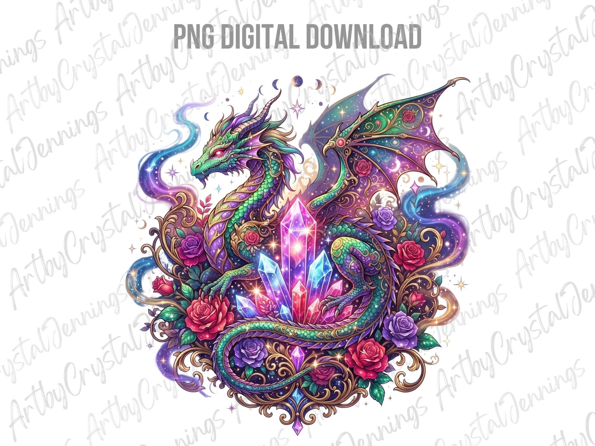 Mystical Dragon Crystal Rose PNG