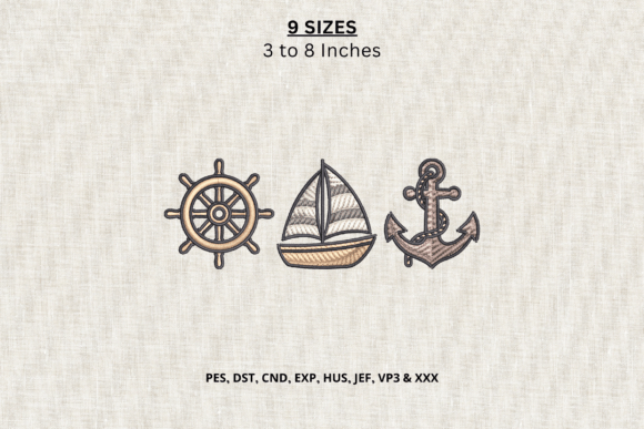 Nautical Sailboat Anchor Embroidery File