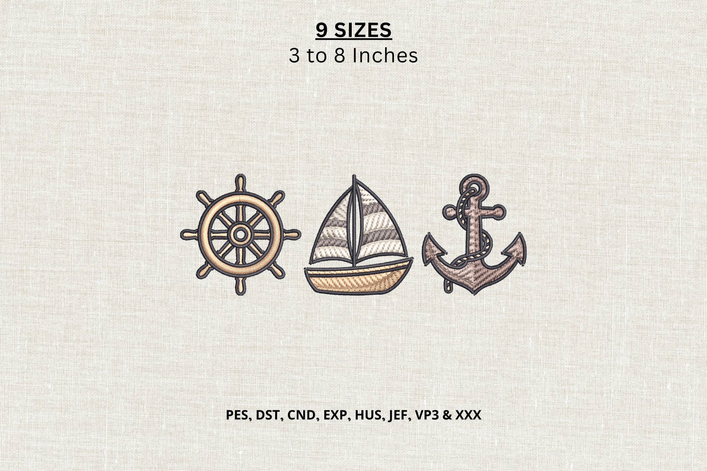 Nautical Sailboat Anchor Embroidery File