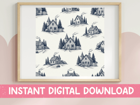 Navy Cottage Village Pattern
