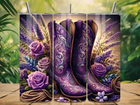 Purple Cowgirl Boots Roses Tumbler