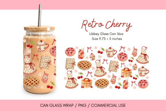 Retro Cherry 16oz Libbey Glass Can Wrap