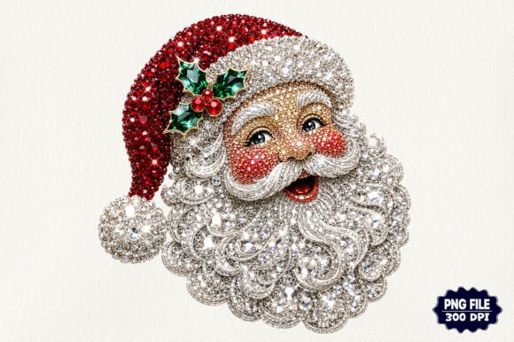 Rhinestone Christmas Santa Claus PNG