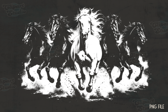 Running Horses Halftone PNG Graphic T-shirt Designs By Clipart Studio