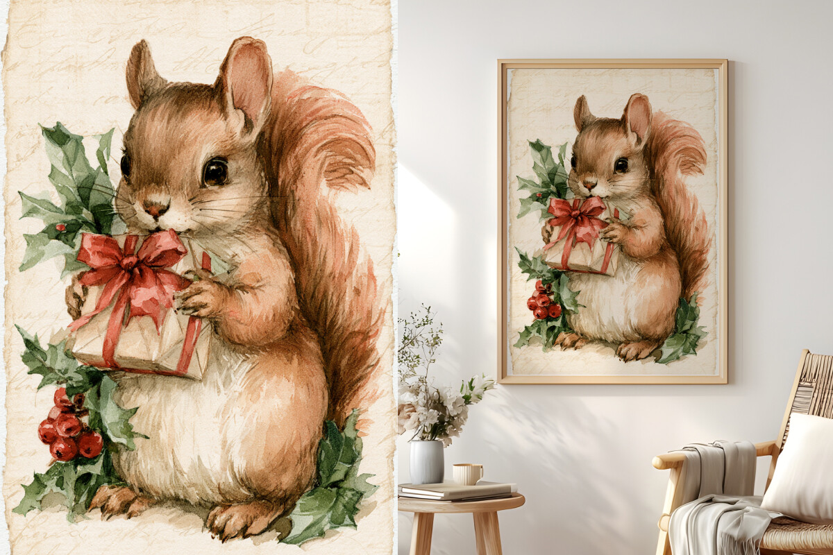 Squirrel Holding a Wrapped Gift