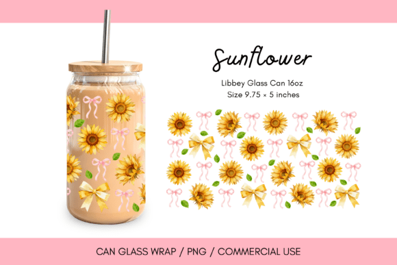 Sunflower Bow 16oz Libbey Glass Can Wrap