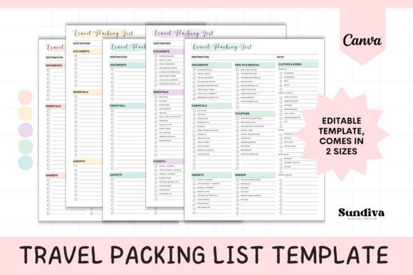 Travel Packing List Editable Template 4