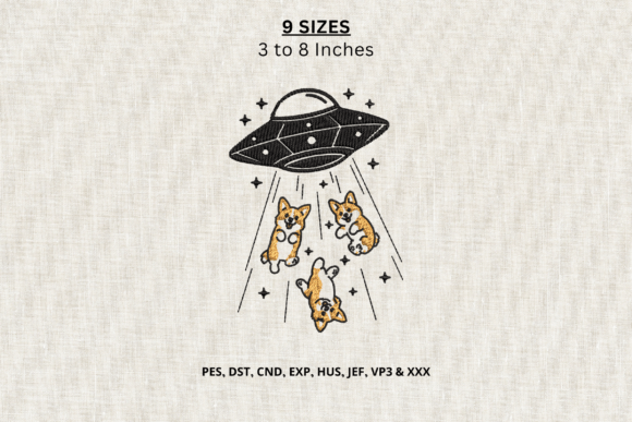 UFO Corgi Abduction Embroidery Design