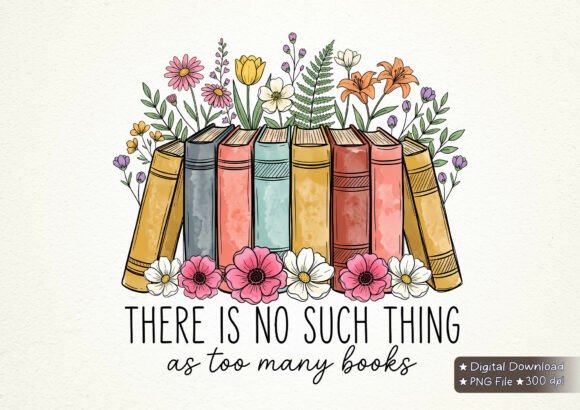 Vintage Book Lover Wildflowers PNG