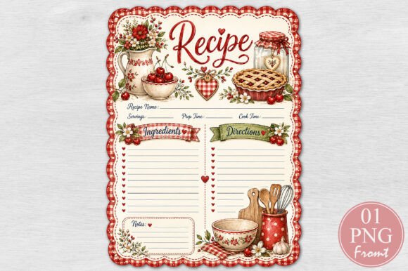 Vintage Cherry Pie Recipe Card PNG