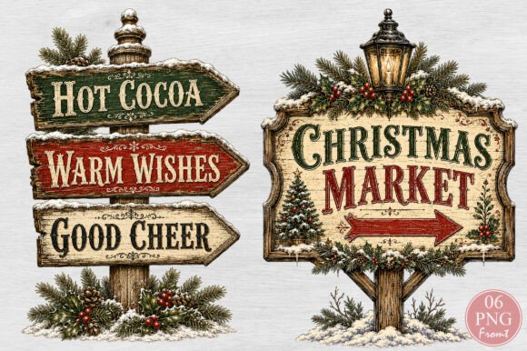 Vintage Christmas Market Sign PNG