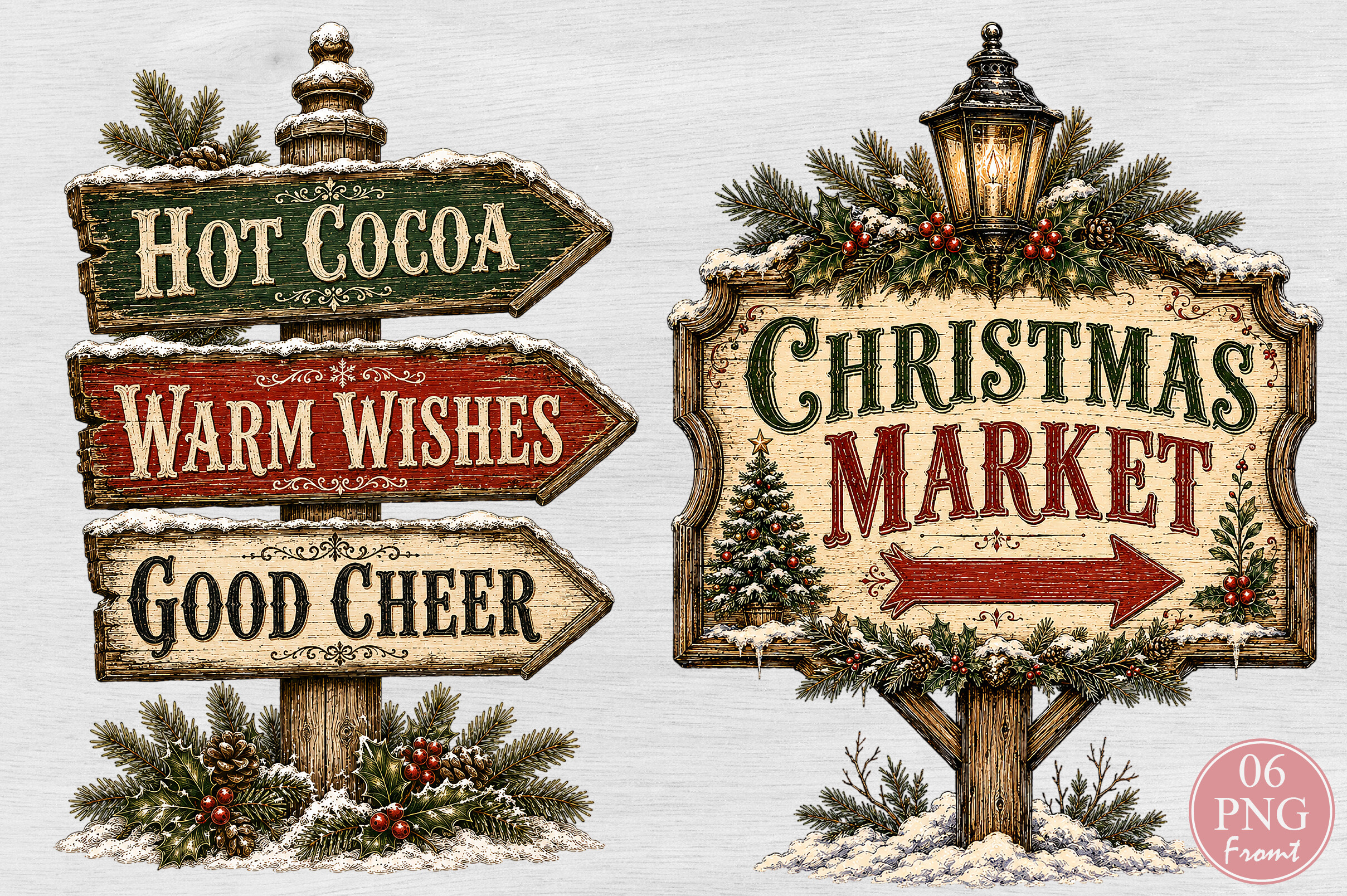 Vintage Christmas Market Sign PNG