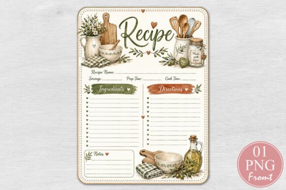 Vintage Kitchen Recipe Card PNG