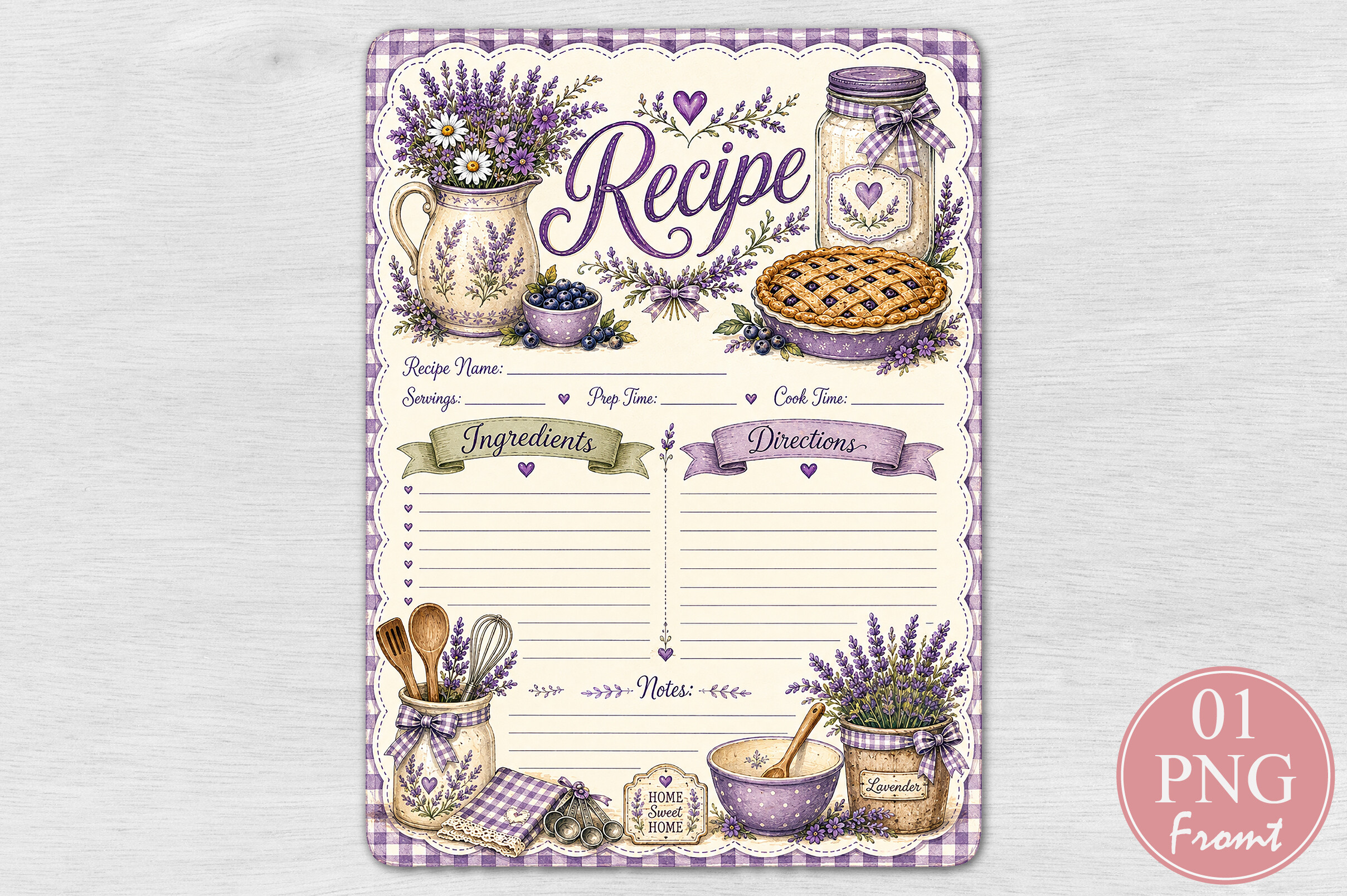 Vintage Lavender Recipe Card PNG