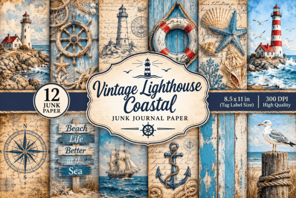 Vintage Lighthouse Coastal Junk Journal