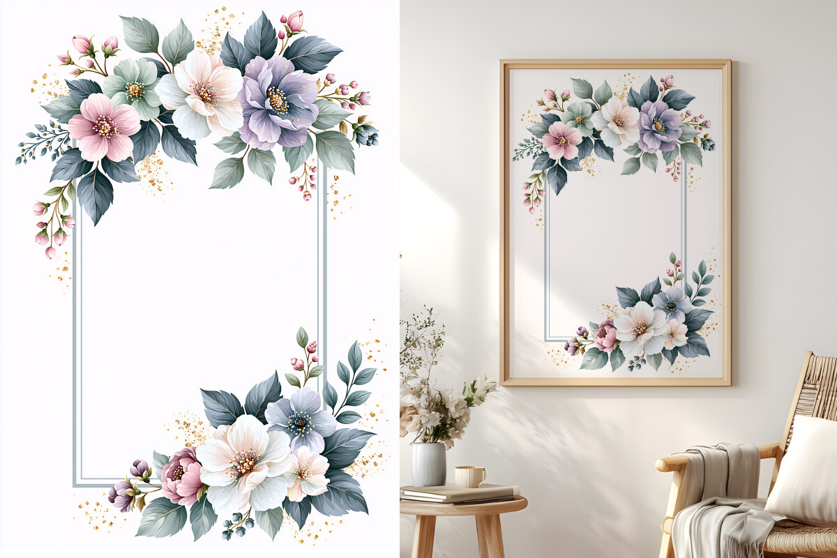 Watercolor Floral Frame, Elegant Wedding