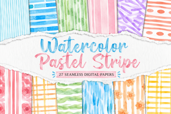 Watercolor Pastel Stripe Digital Papers