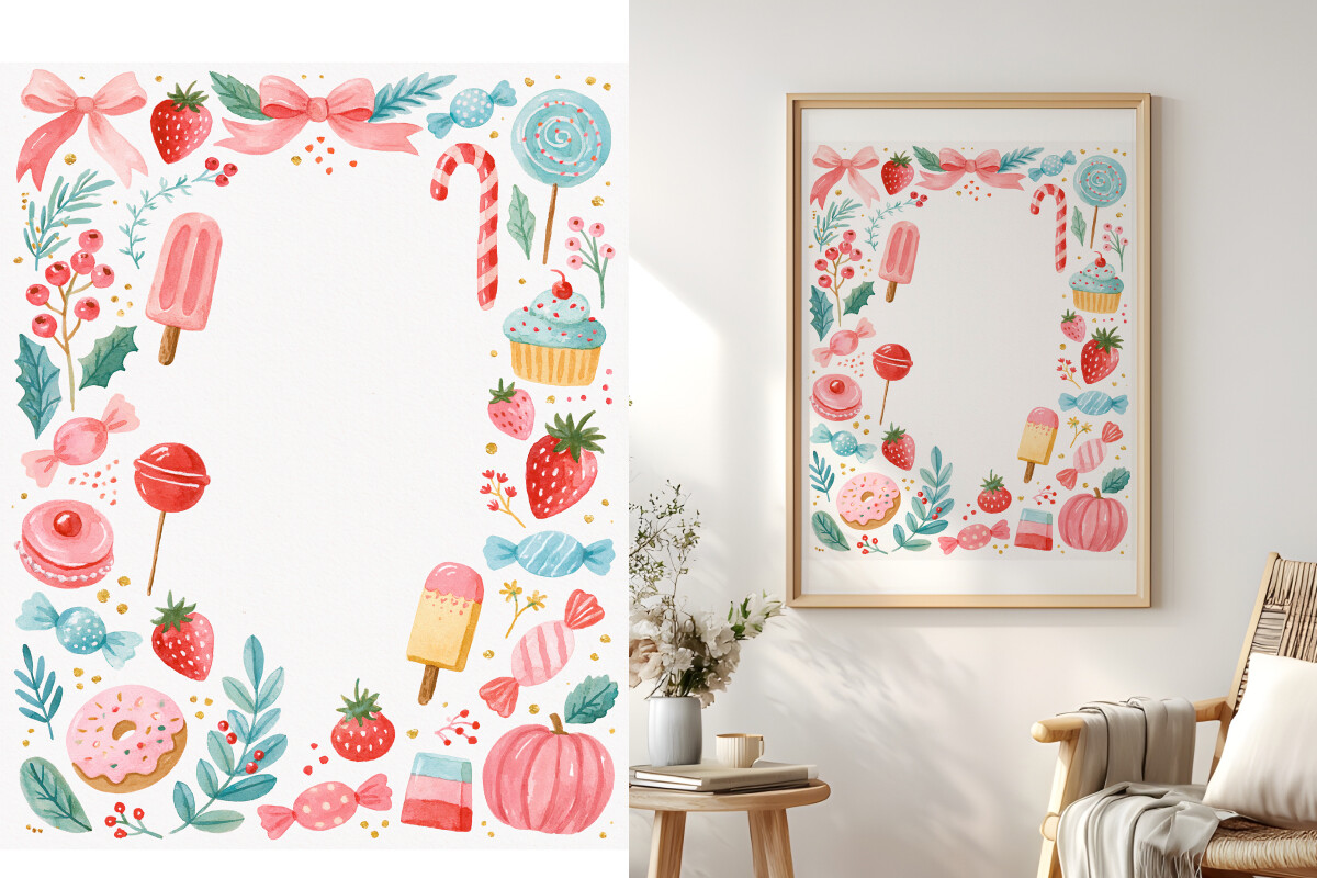 Watercolor Sweets Border, Dessert Frame