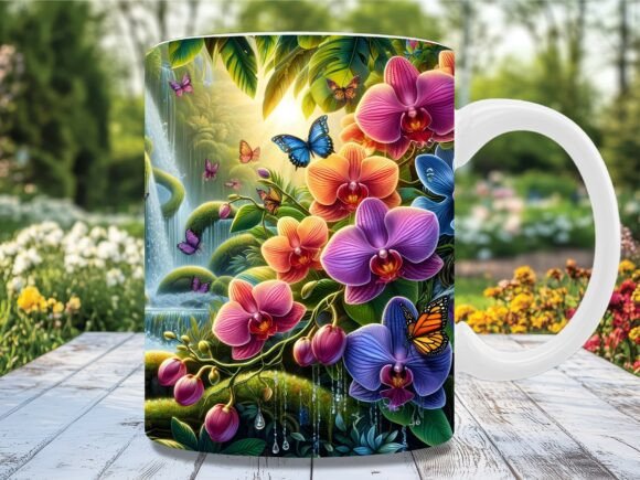 Waterfall Orchid Butterfly Mug Wrap Graphics
