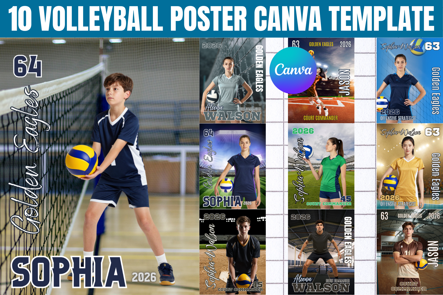 10 Volleyball Poster Canva Template