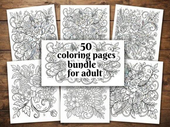 50 Floral Bouquet Coloring Pages Bundle