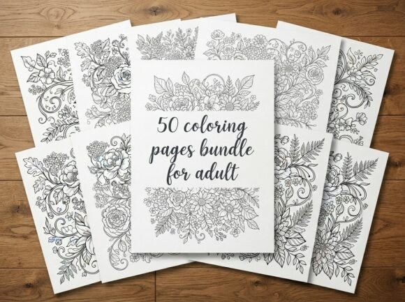 50 Floral Bouquet Coloring Pages Bundle