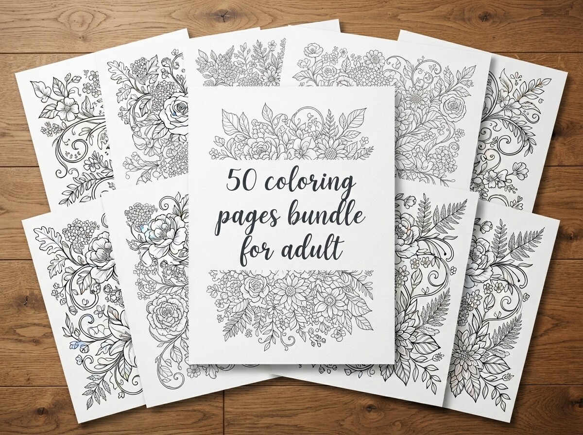 50 Floral Bouquet Coloring Pages Bundle