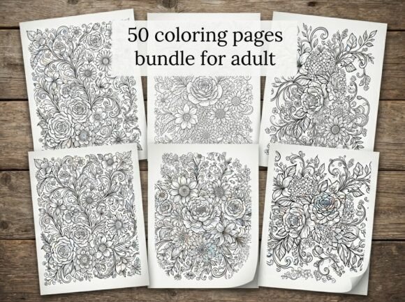50 Floral Bouquet Coloring Pages Bundle