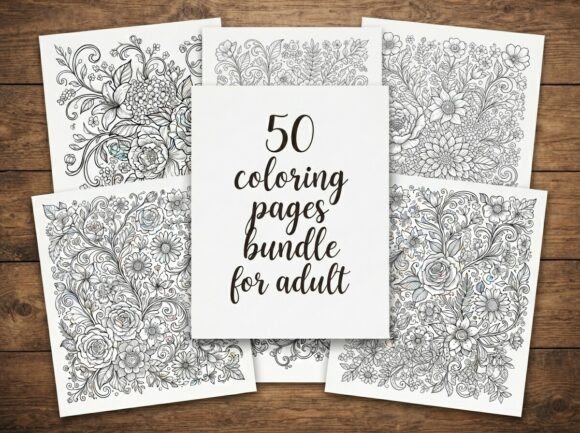 50 Floral Bouquet Coloring Pages Bundle