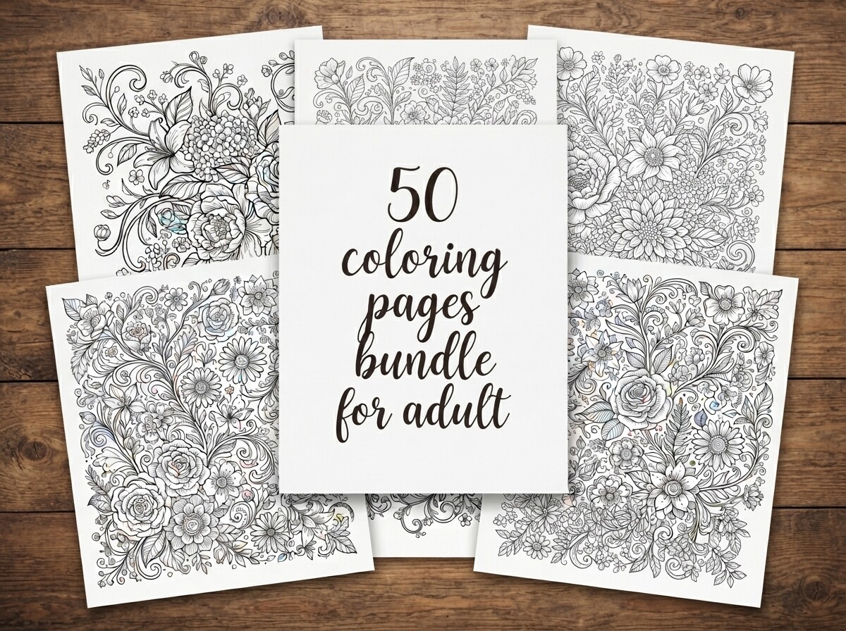 50 Floral Bouquet Coloring Pages Bundle