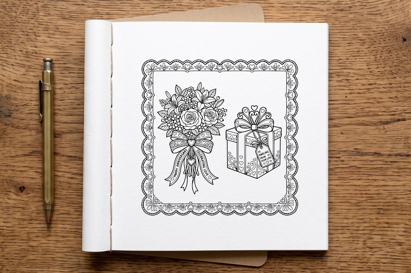 Anniversary Gift Box Coloring Page