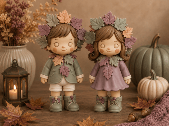 Autumn Mini Friends STL Set - Kawaii Fall Duo 3D Print Files - Image 3