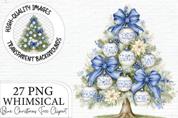 Blue Christmas Tree Clipart Bundle