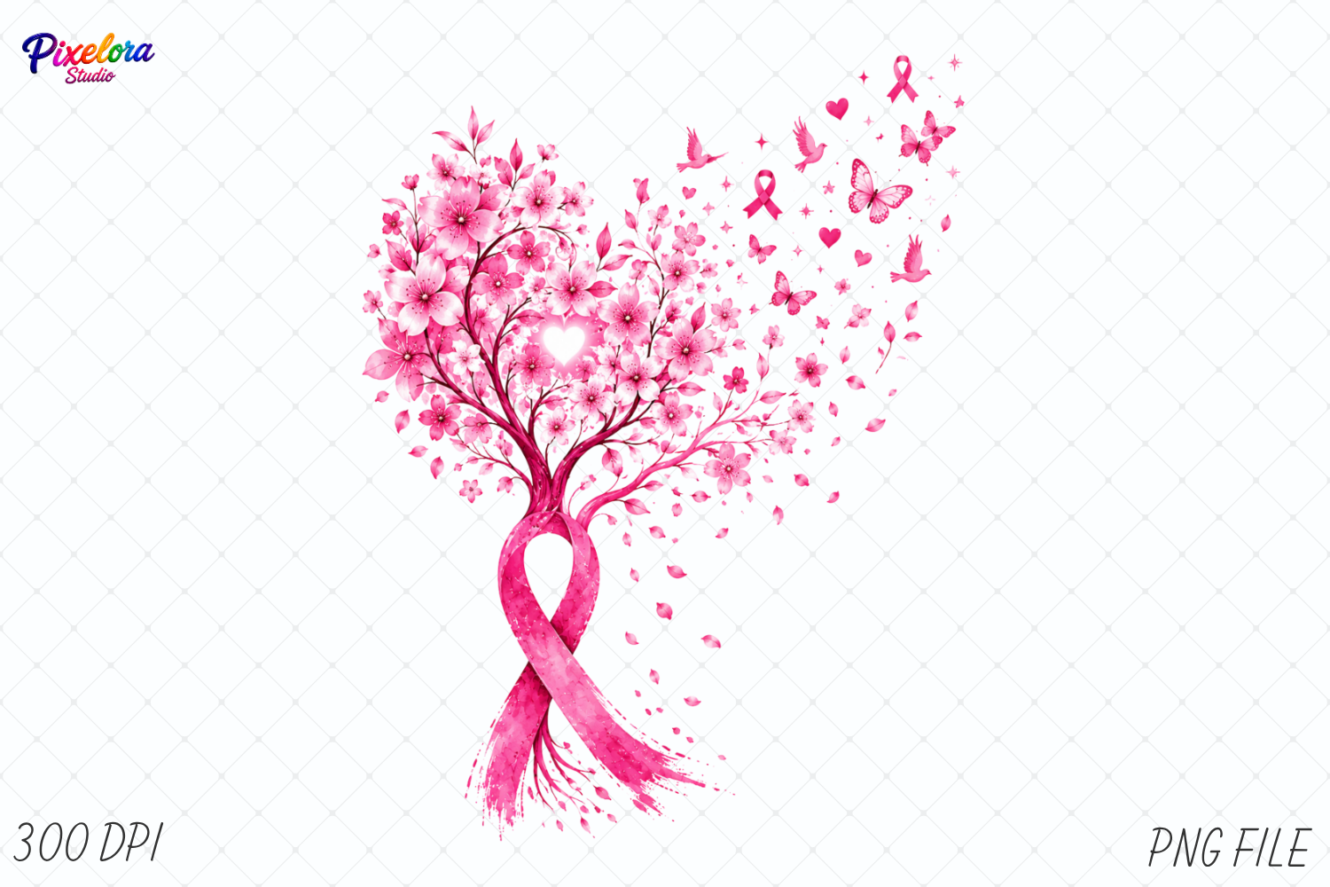 Breast Cancer Awareness Floral Tree PNG