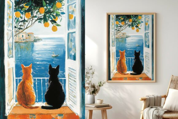 Cats Watching the Sea, Travel Poster