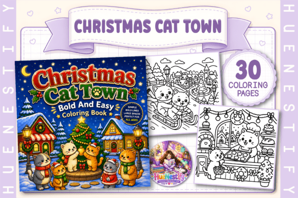 Christmas Cat Town Coloring Book