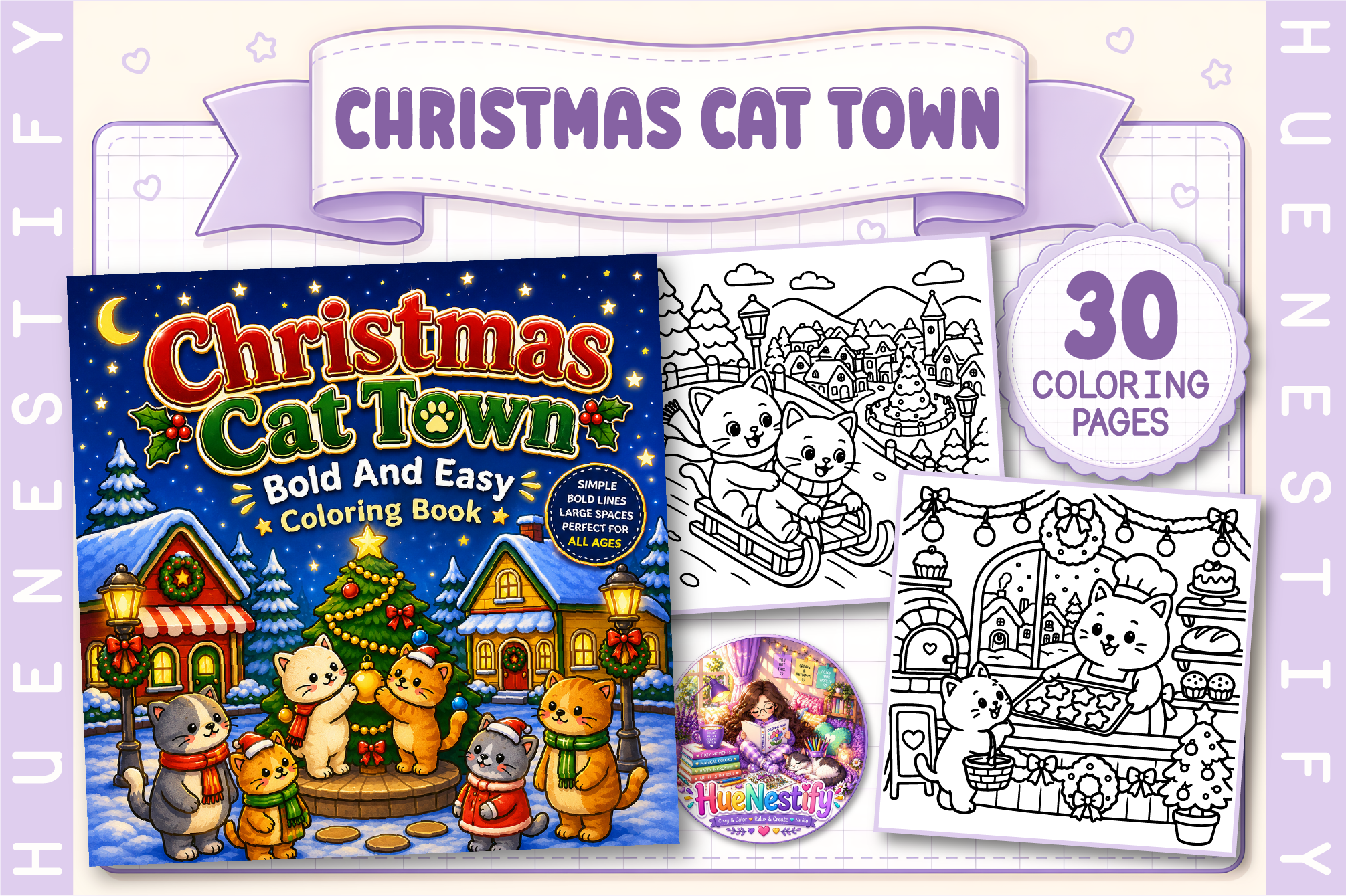 Christmas Cat Town Coloring Book