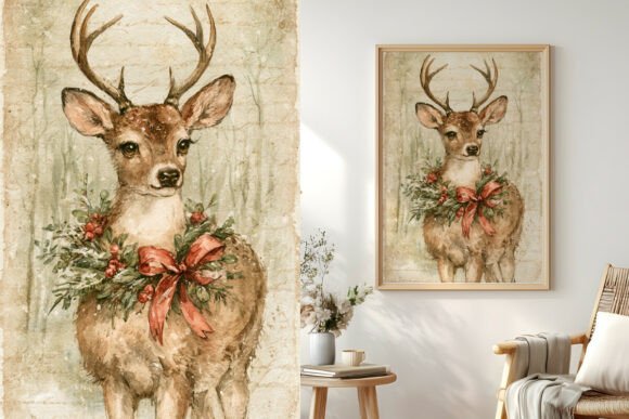 Christmas Deer with a Red Bow