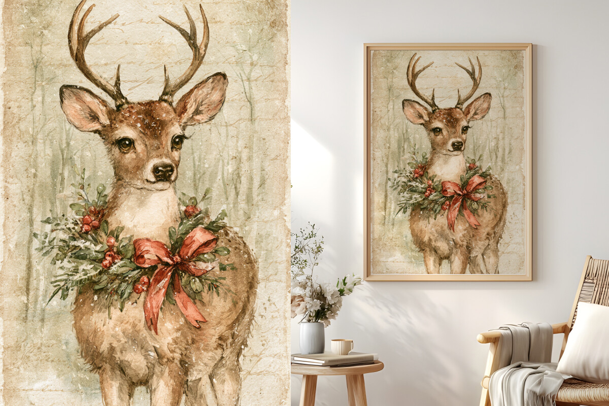Christmas Deer with a Red Bow
