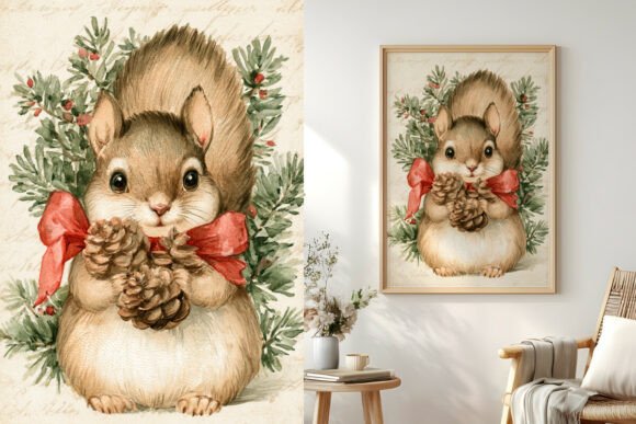 Christmas Squirrel with Pine Cone