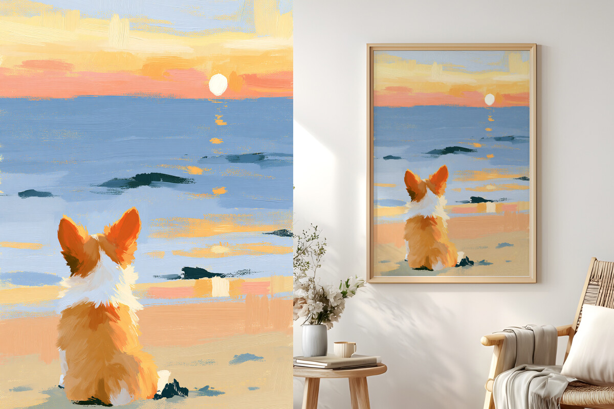 Corgi Watching a Sunset by the Sea