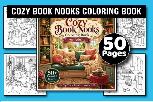 Cozy Book Nooks Adult Coloring Book Set