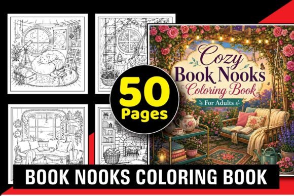 Cozy Book Nooks Coloring Book