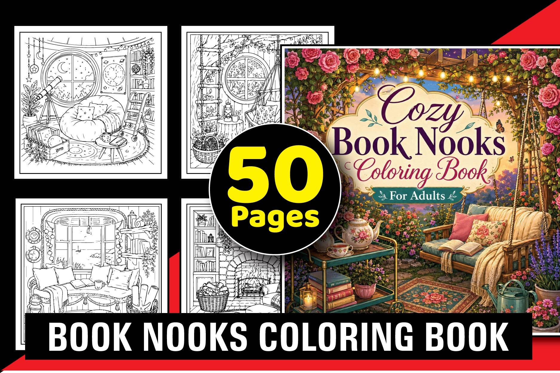 Cozy Book Nooks Coloring Book
